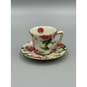 Vintage Victorias Garden Miniature Tea Cup W/ Attached Saucer